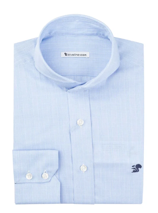 NARNI - Poplin blue tailored men shirt Prince of Wales - METEX 3