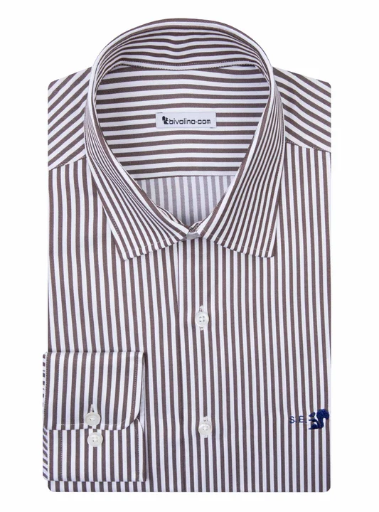 AGATOCLE - Striped brouwn twofold egyptian cotton twill shirt - DOCRA 20