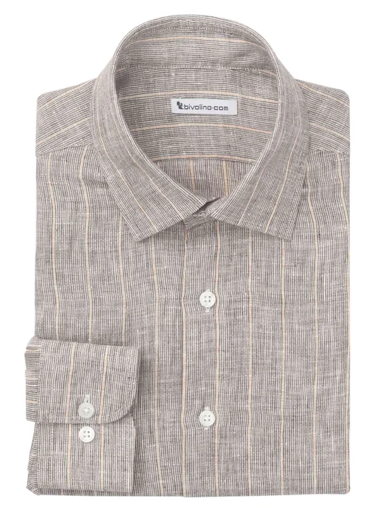 CROTONE - beige-ecru-brown pinstripe linen men shirt - NEON 6