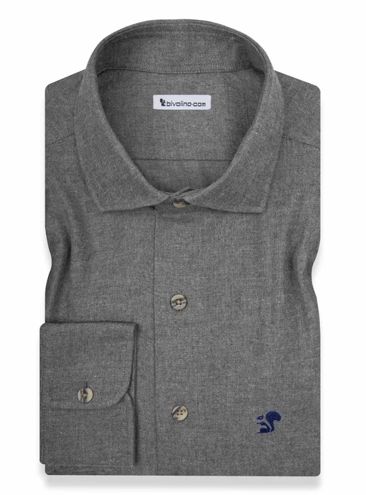 ADOLFO - plain grey Flannel twill shirt - FLANEL 16