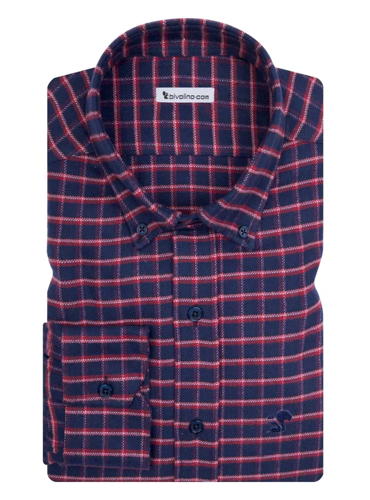 AGATONE -  shirt blue check flannel  PARA 13 TARTAN