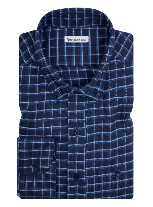 AGAZIO -  navy flannel plaid shirt - PARA 14 TARTAN