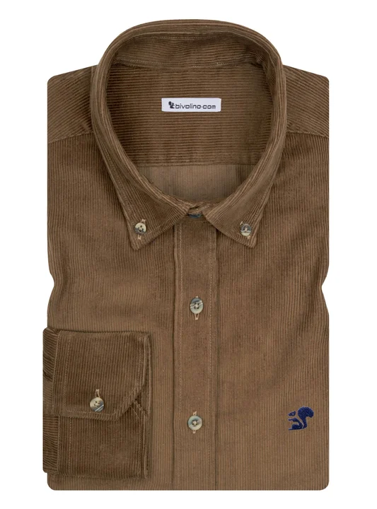 ALAN - Tabac-Brown 100% cotton velour, warm winter fabric  shirt - BABYCORD 6