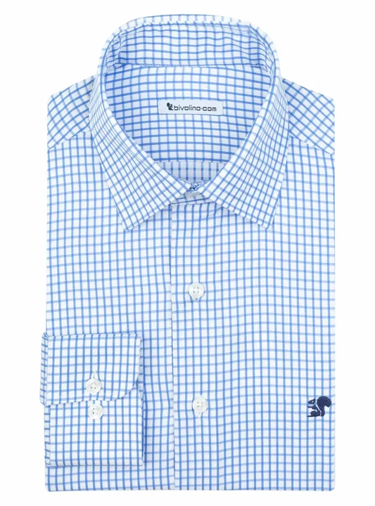 PISTOIA - twill navy windowpane check tailored men shirt - SAND 2