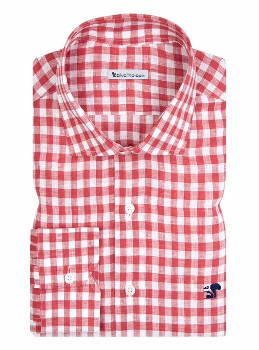 ALCIDO - red-orange gingham linen shirt - NEON 22