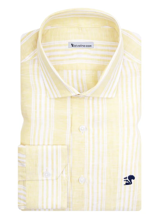 ALARICO - plain yellow linen shirt - NEON 17