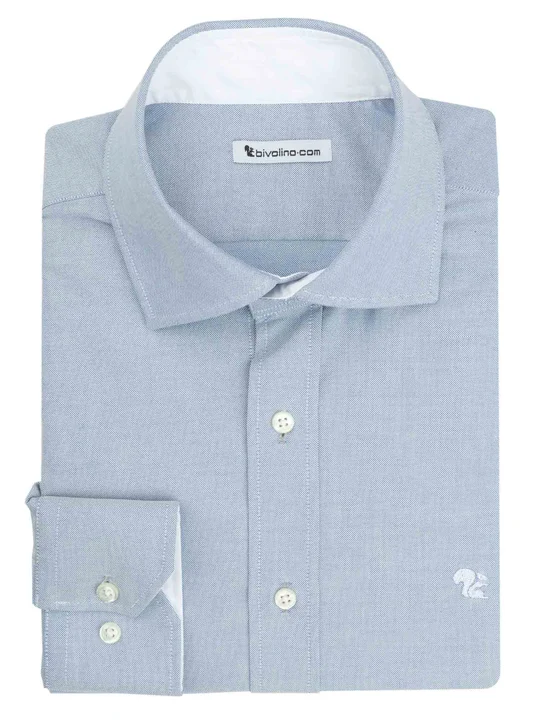 BOLOGNA - Thomas Mason 2fold blue heavy winter-oxford men shirt - AMERICANOXFORD 7