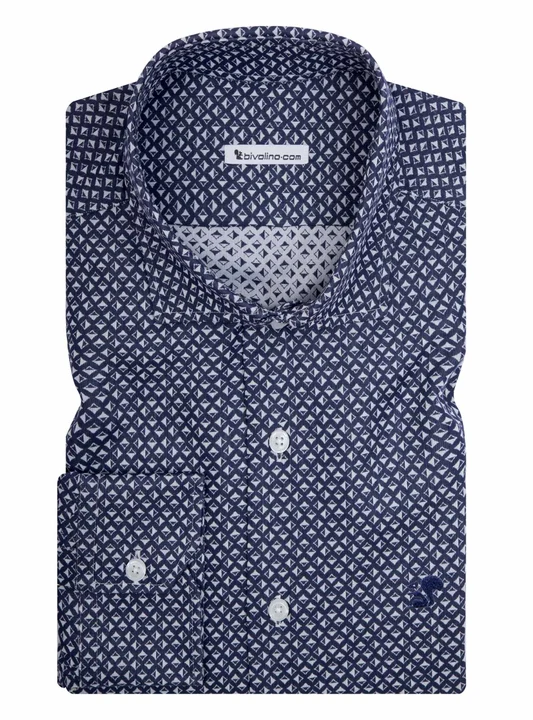 ALBANO - Poplin blue shirt - DOBBYDOTS 5