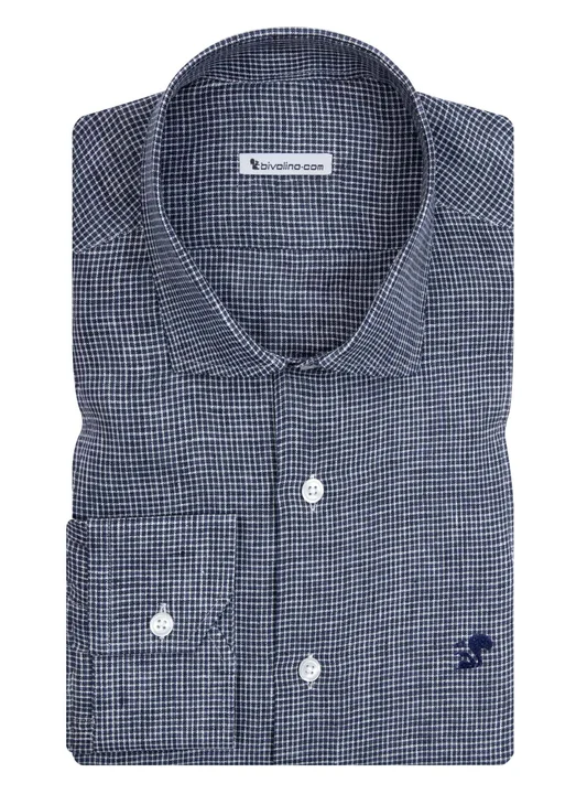 ALCIBIADE -  blue checked poplin linen shirt -  NEON 33