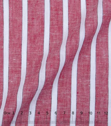 NEON - Popeline rayures rouge lin