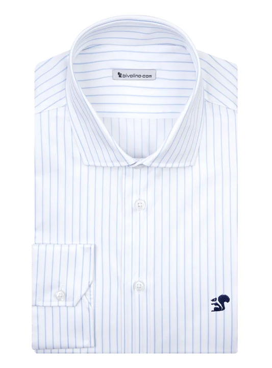 ALAGHIERO - Striped blue twofold egyptian cotton twill shirt - DOCRA 15