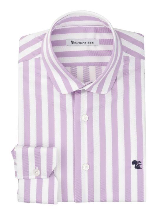 BASCHI - lilac transat stripe 2fold supima satin men shirt - CALVO 6
