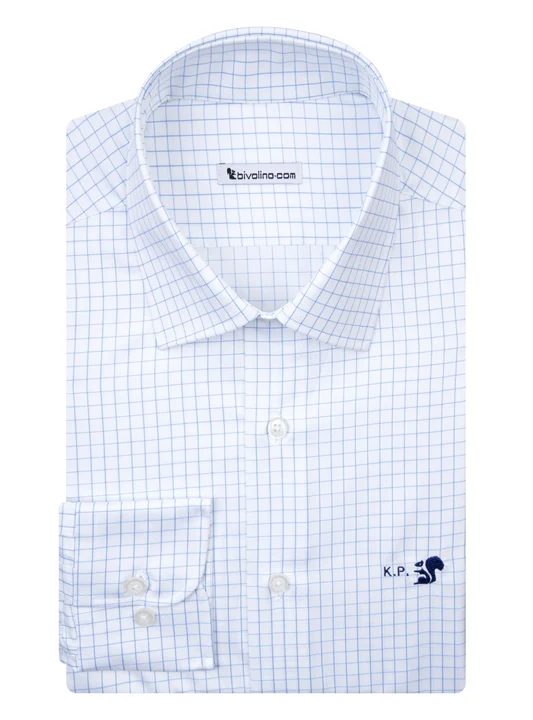 AGAMENONE -  blue checkered Poplin shirt with window - DARCI  4