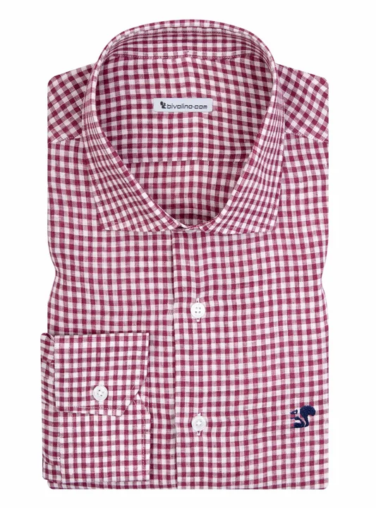 ALDERIGO - red gingham linen  shirt - NEON 29