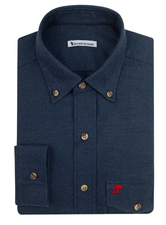 ROVIGO - Navy Flannel twill men shirt - FLANEL 17