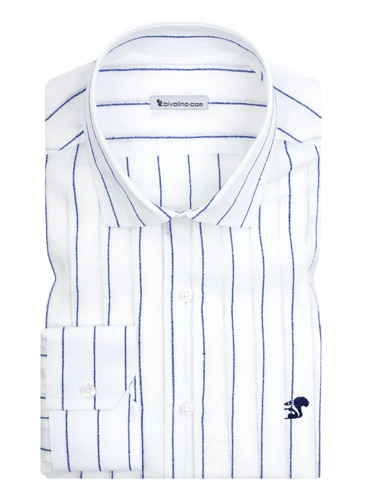 ALDERANO - blue striped poplin shirt - NEON 28