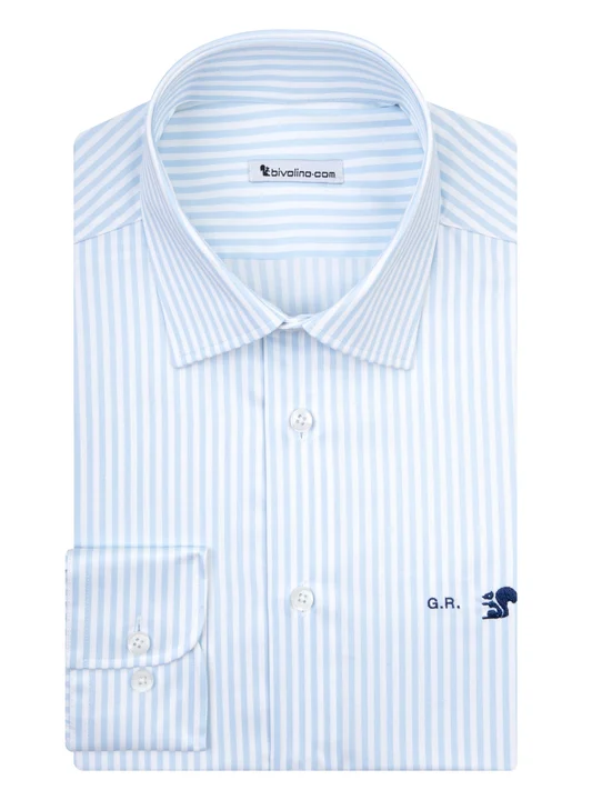 AGNESIO - Striped blue twofold egyptian cotton twill shirt - DOCRA 16