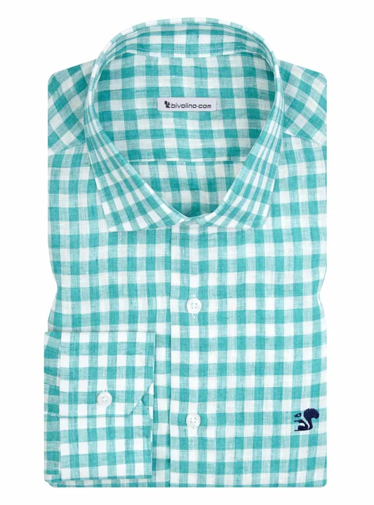 ALCINO - green gingham linen shirt - NEON 23