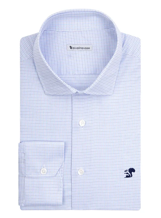 ALDERICO - Checked blue poplin shirt - CARO 6