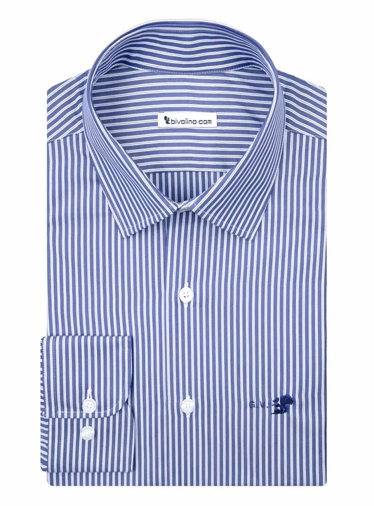 AGATO - kingsblue bengal stripe 2fold shirt - WINDY 14 BENGAL