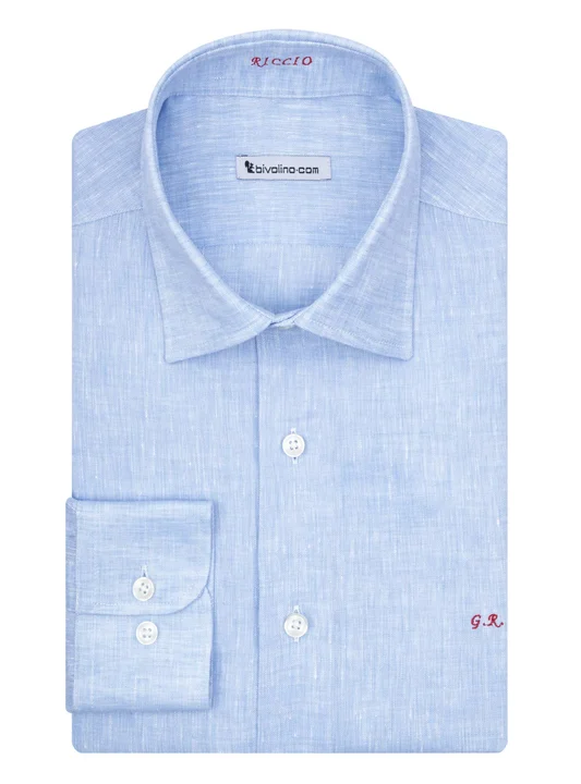 ADAMO - Blue linen tailored men shirt - SERA 2