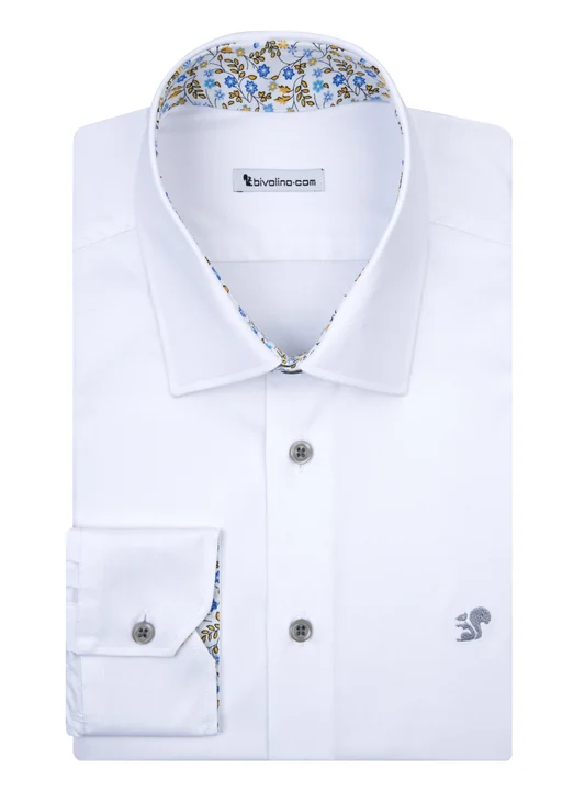 AGRICOLO -  White PinPoint shirt - KIWI 1