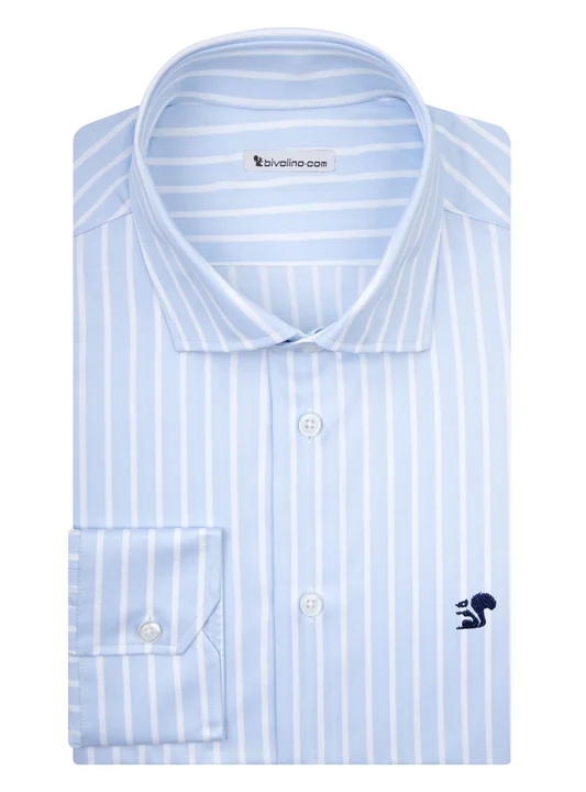 ALADINO - Striped blue twofold egyptian cotton twill shirt - DOCRA 18