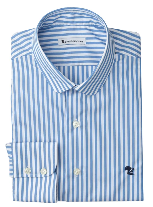 ASCOLI PICENO - Blue Striped Poplin men shirt - WINDY 5