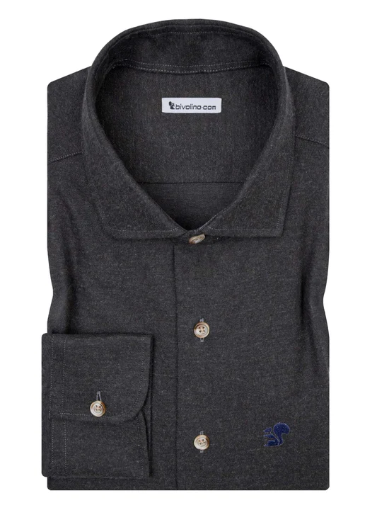 ADO - plain brown Flannel twill shirt - FLANEL 13