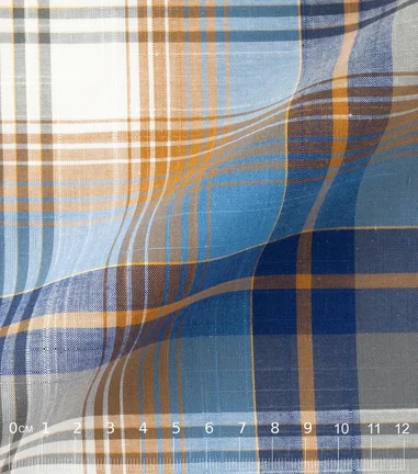 PRATO -  Popeline à carreaux beige-bleu MADRAS