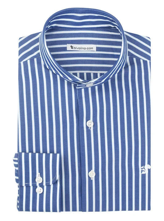 MILAN - Striped Poplin blue tailored men shirt - Trex 2