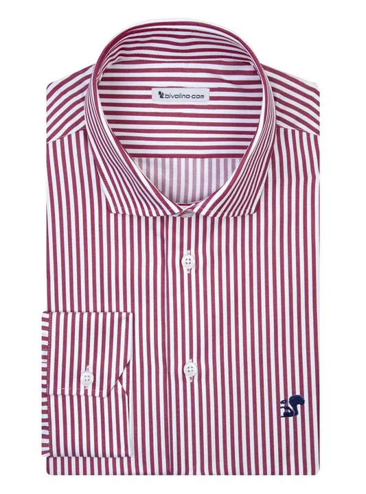 AIMO - Striped red twofold egyptian cotton twill shirt - DOCRA 14