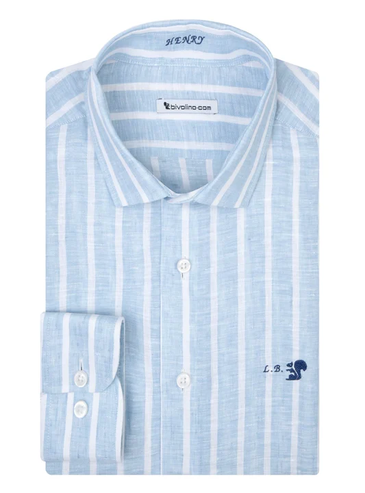 ALDISIO - blue striped poplin shirt - NEON 20