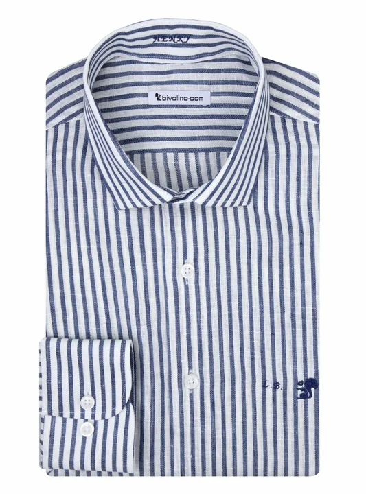 ALDIVIERO - blue navy pinstripe linen shirt - NEON 24