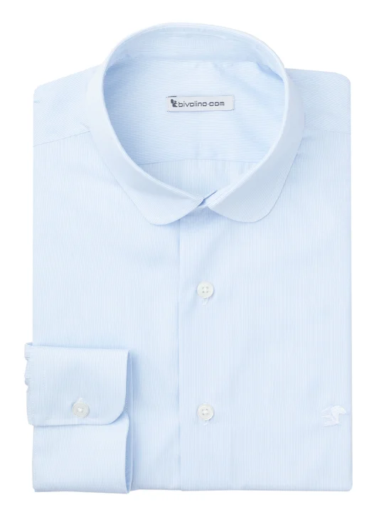COSENZA -  Blue striped poplin Milleraye men shirt - DOCRA 6