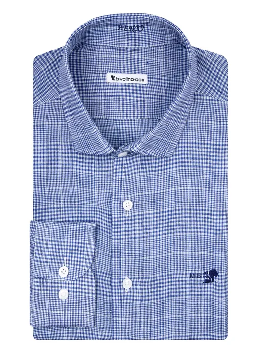 ALBERINO - blue gingham linen shirt - NEON 31