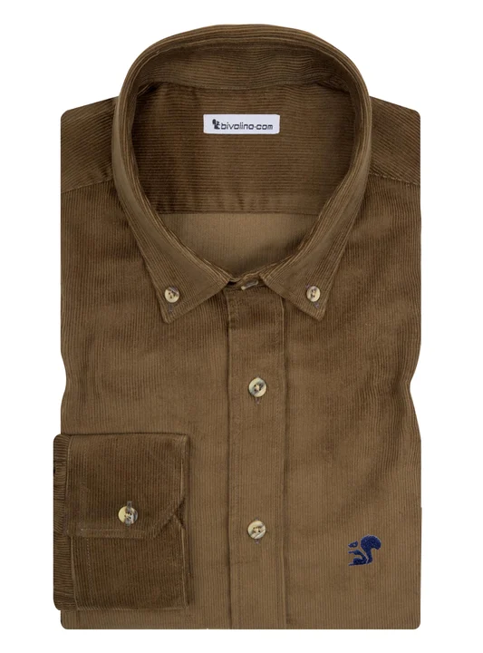 AGAPIO - Brown 100% cotton velour, warm winter fabric shirt - BABYCORD 5