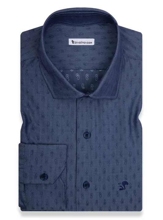 AGABIO - Poplin plain navy shirt - DOBBYDOTS 4