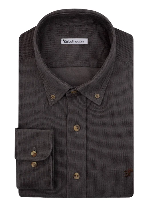 VERCELLI - khaki-gray cordverlours coton shirt - BUTTO 2