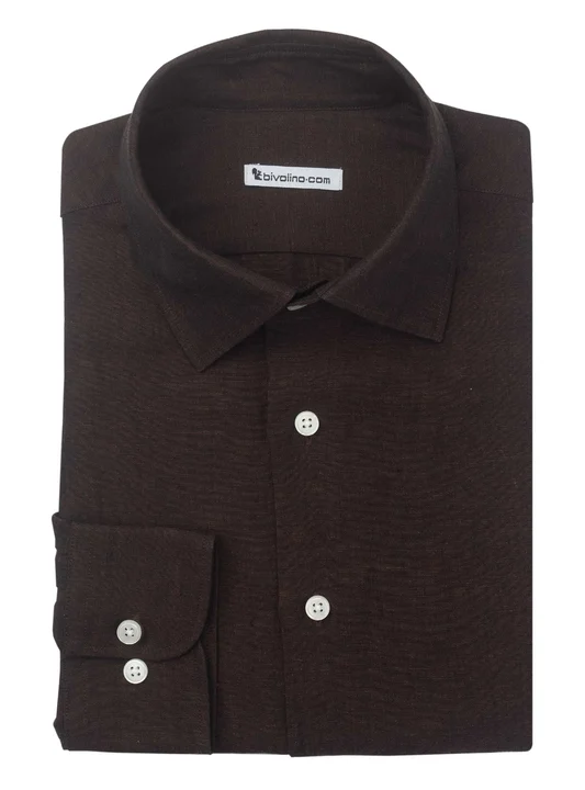 CREMONA - brown plain linen men shirt - SERA 4