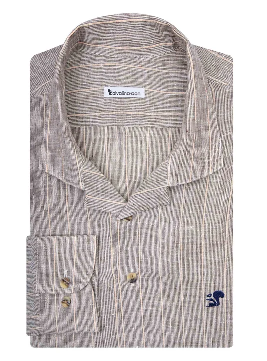 ADIUTORE - beige-ecru-brown pinstripe linen  shirt - NEON 6