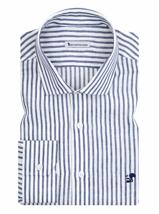 ALCIDIO - blue navy pinstripe linen shirt - NEON 24