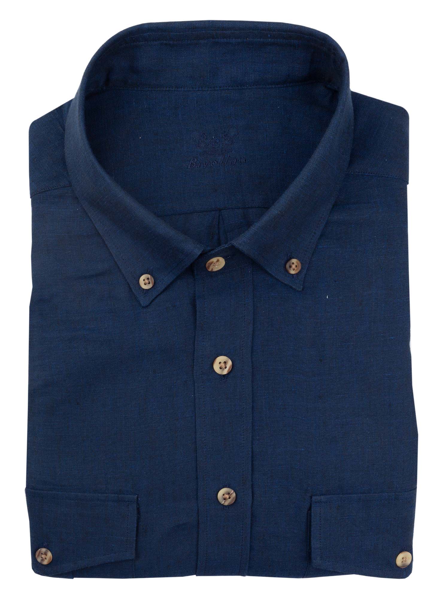 SERINI - elegante camicia blu navy in lino casual - Sera 3