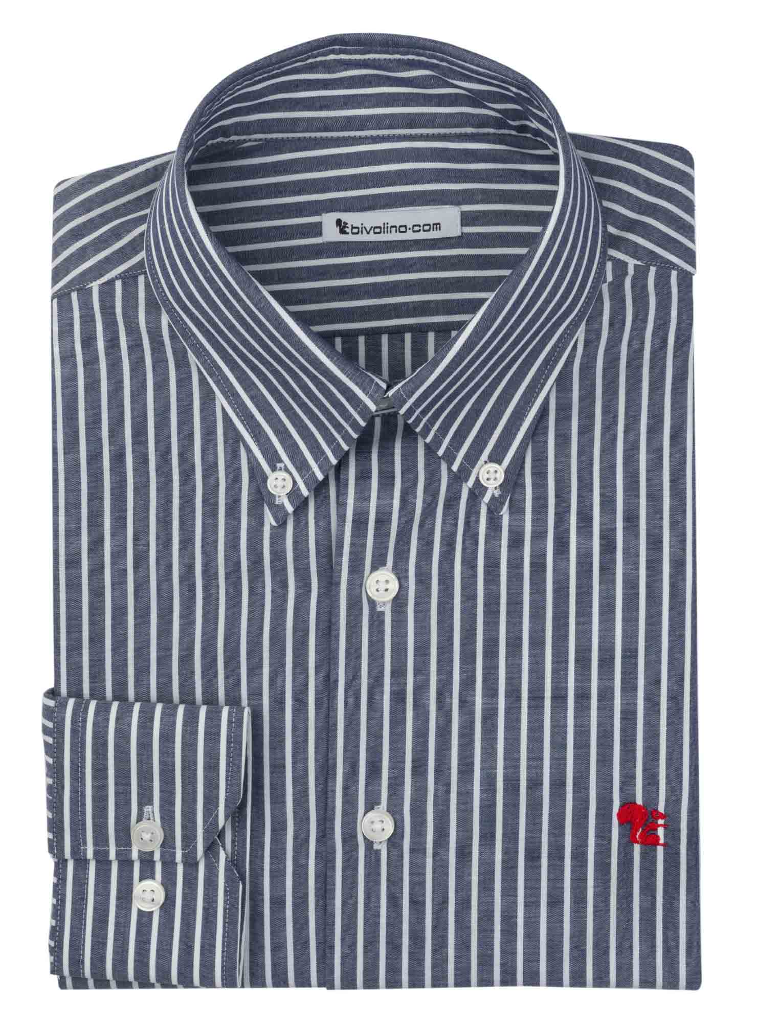 AMELIA - Camisa de popelina de algodón azul marino a rayas para hombre - XALI 1