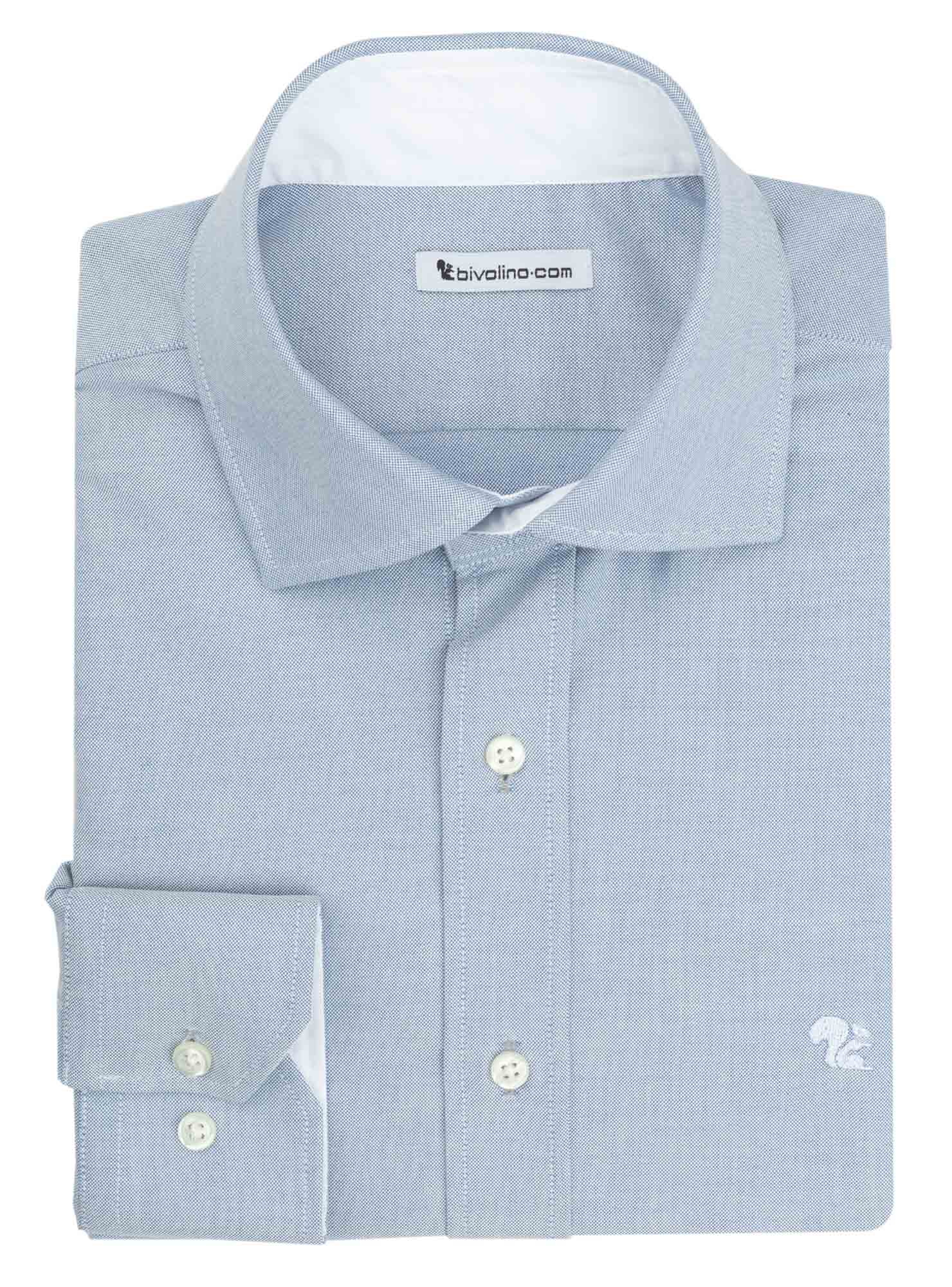 BOLOGNA - Camisa de hombre Thomas Mason 2 pliegues gruesos de invierno azul oxford - AMERICANOXFORD 7