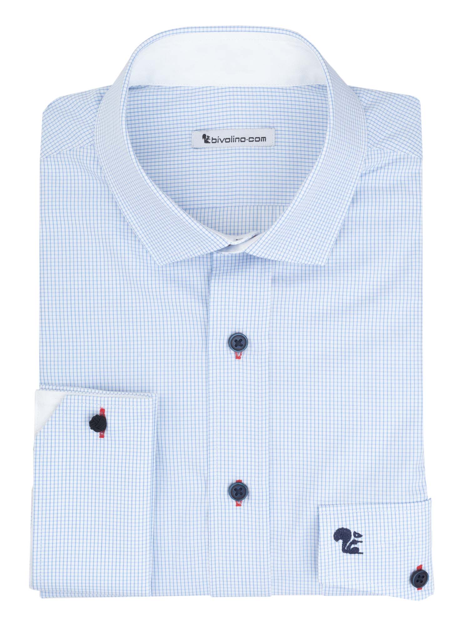 CAGLIARI - camisa de popelina azul a cuadros para hombre - ORIS 3-THOMAS MASON