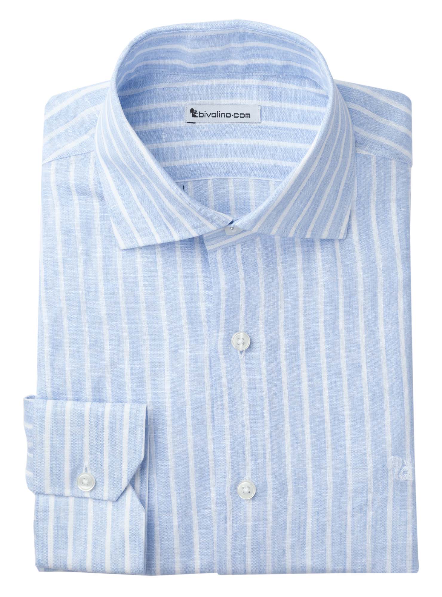 CAMPOBASSO - Camisa hombre lino rayas azules - NEON 1