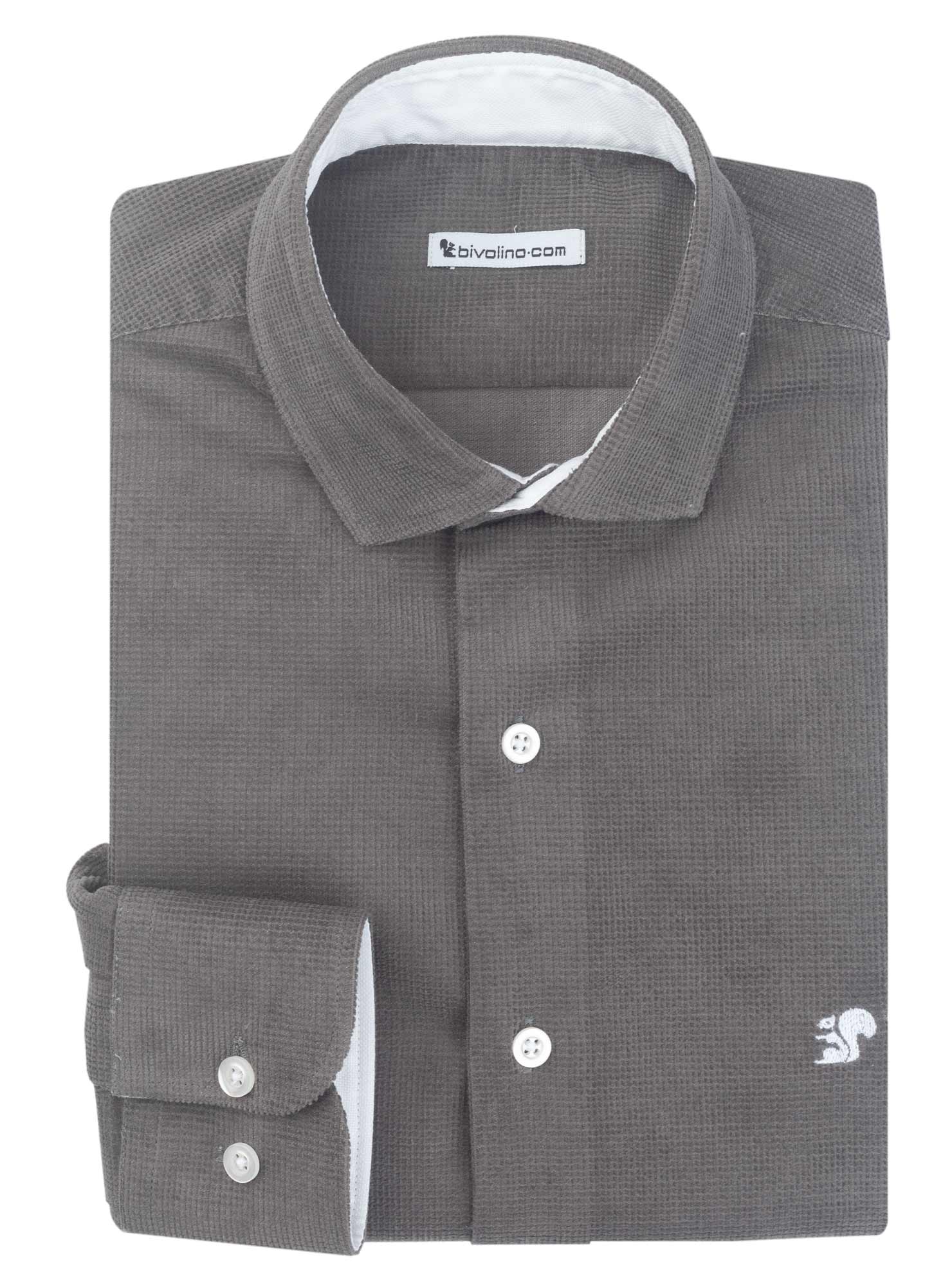 ISCHIA DI CASTRO - chemise homme en velours côtelé  kaki-gris coton - BUTTO 2