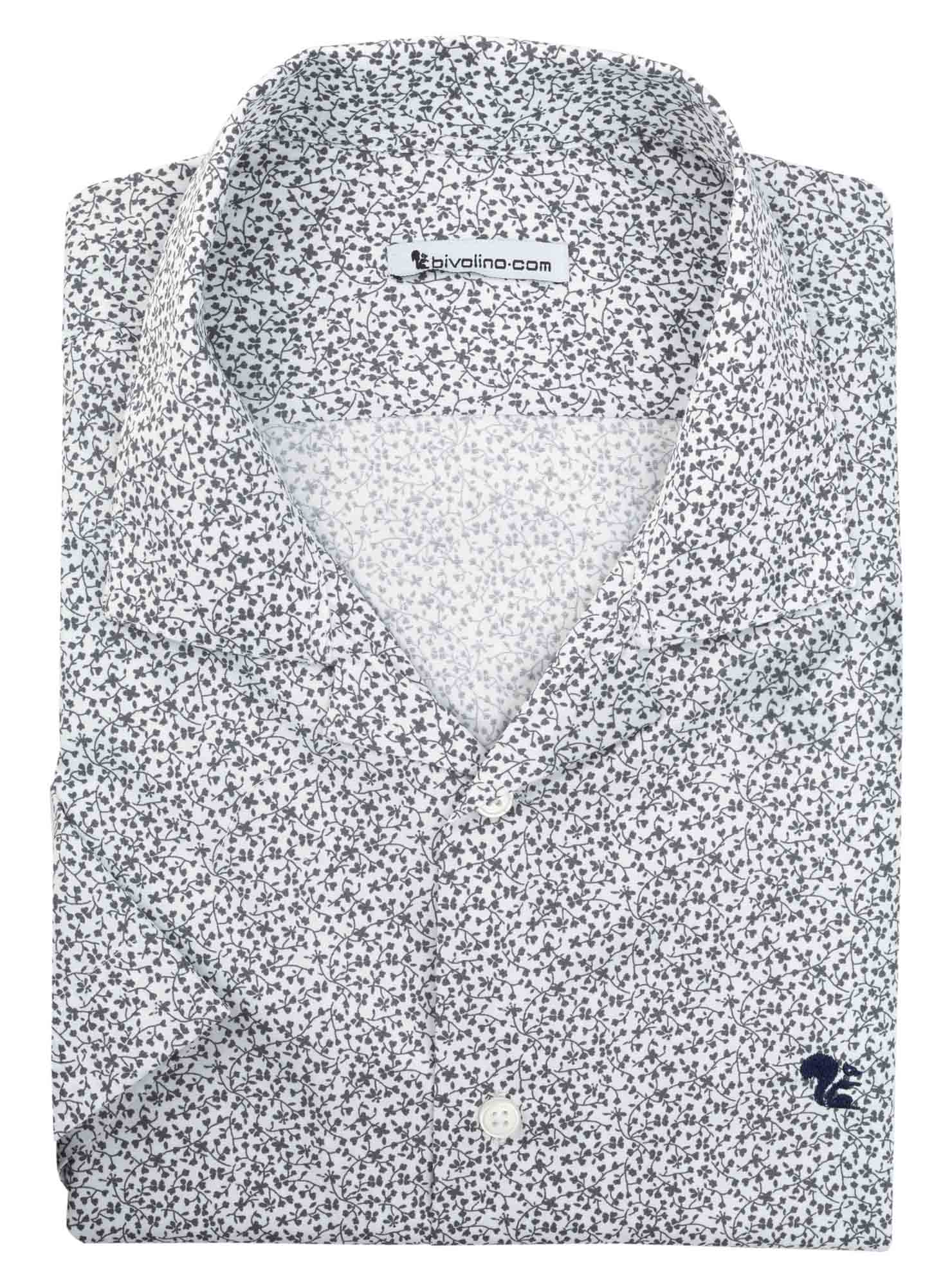 LIVORNO - estampado de microdibujos de millefleurs de algodón azul marino camisa de hombre - MANIO 2