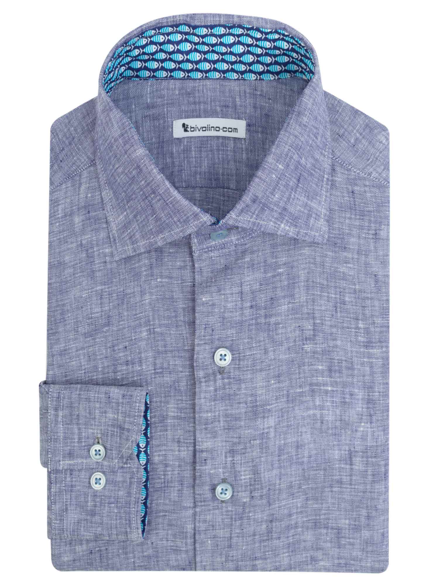 POZZALLO - blue cdenim linen tailored men shirt - SERA 0